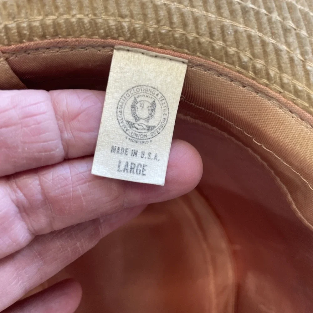 VTG Corduroy Tan Feathered Fedora Men's Hat Made In USA Size L Amalgamated Union